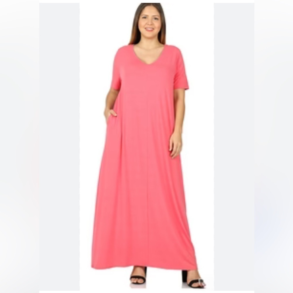 New Zenana Coral color maxi dress plus size 1X and 2X avail 🌺♥️🌸